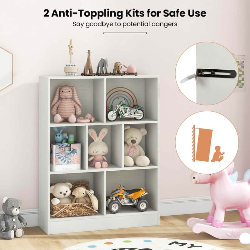 Kids Toy Storage Organizer 7-Section Wooden Floor Storage Cabinet