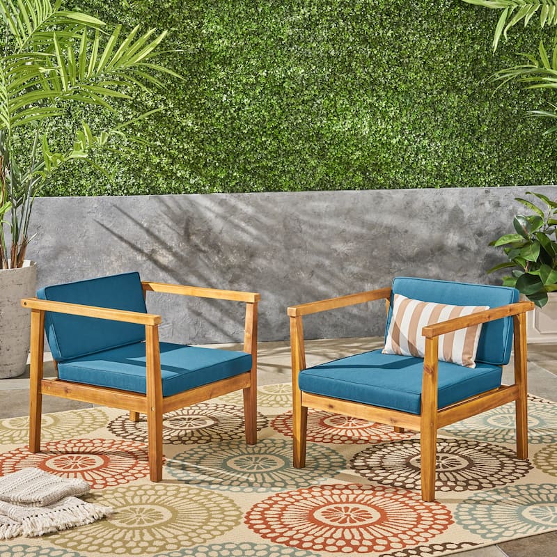 Newbury Outdoor Acacia Wood Club Chairs with Cushions (Set of 2) by Christopher Knight Home