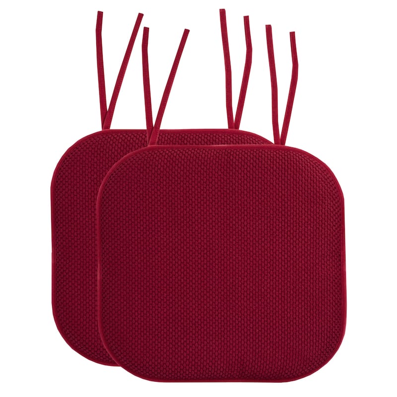 Sweet Home Collection Honeycomb Memory Foam Non Slip Chair Cushion Pad with Ties 16" x 16" - Set of 2 - Wine