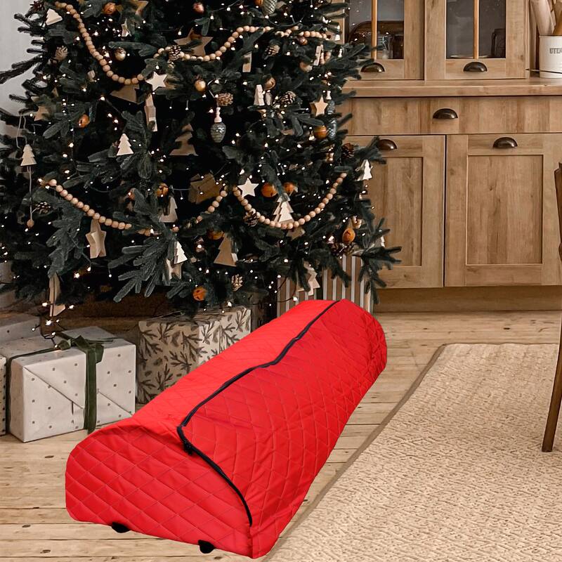 Quilted Red Rolling Christmas Tree Storage Bag for Trees