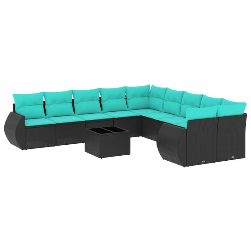 vidaXL 10 Piece Patio Sofa Set with Cushions Grey Poly Rattan - 24.4" x 24.4" x 27.2"
