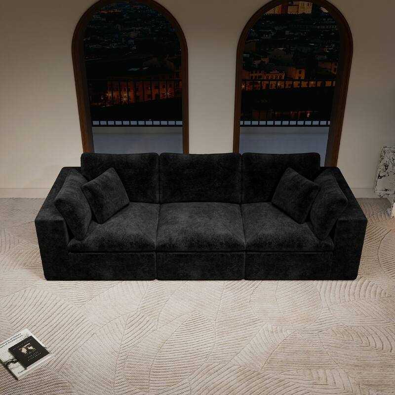 Roomfitters 108.3" Modular Sectional Sofa, 3-Piece Compressed Cloud Couch, No Assembly Required, Plush Corduroy, Black
