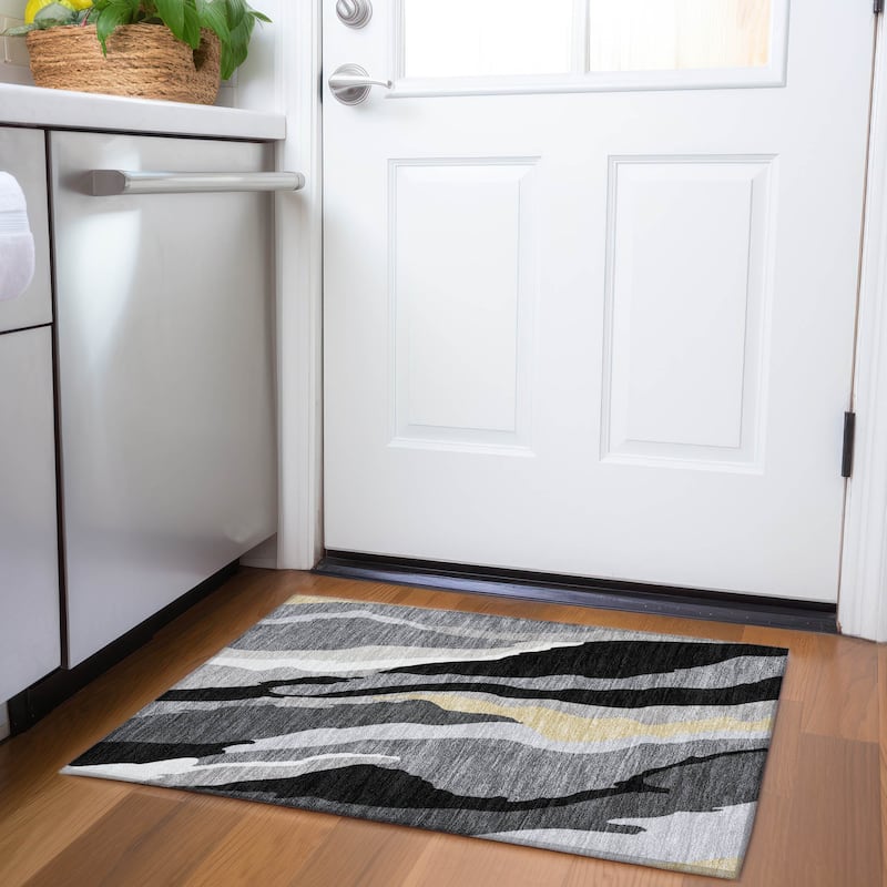Premium Washable Super Soft Mid Century Modern Mayfield Rug - Black - 1'8" x 2'6"