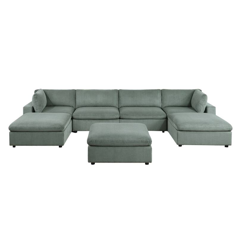 7 Piece Corduroy Upholstered Modular Sectional Sofa with Ottoman