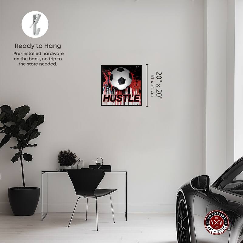 Notoriart Soccer Red Splash Framed Soccer 1 Piece Canvas Wall Art