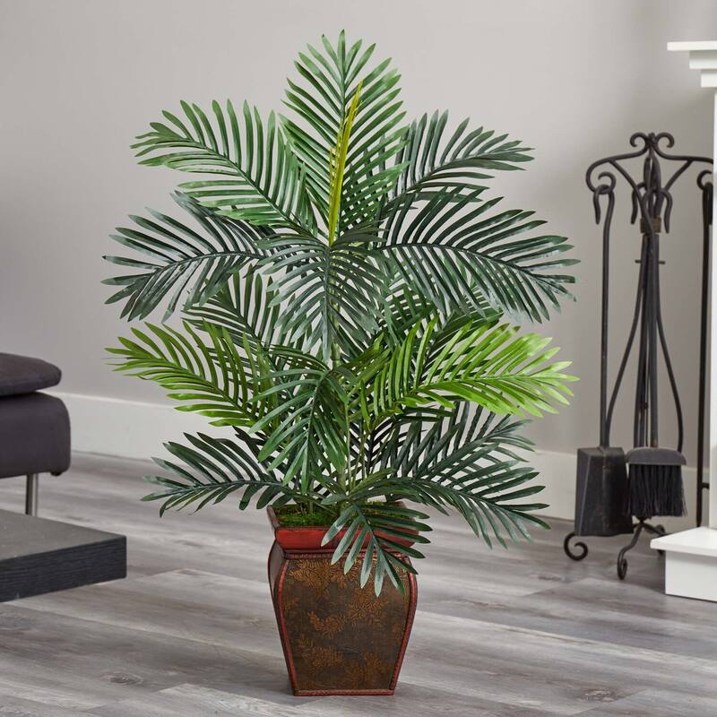 Artificial Palm Tree Indoor - 3ft Rococo Romance Palm with Planter - Elegant Home Decor Accent - 3ft.