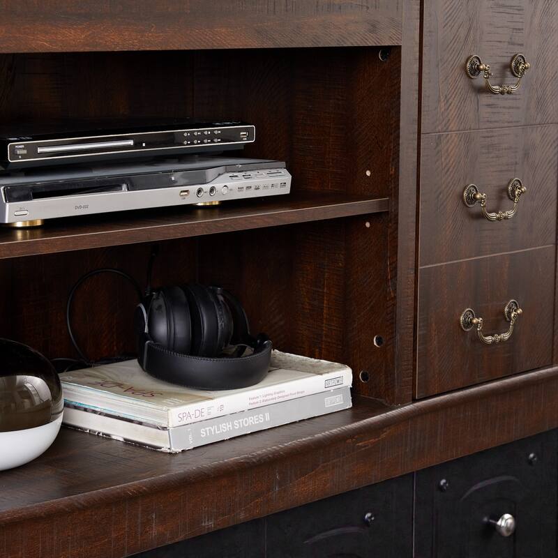 60" Retro Mid-Century Modern TV Stand for TVs Up to 65", Espresso Entertainment Center with Storage and Adjustable Shelves