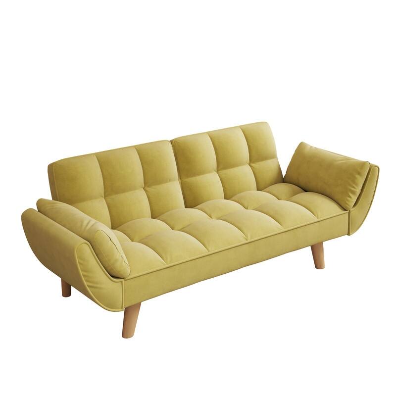 74" Velvet Upholstered Double Sofa Bed, Beige