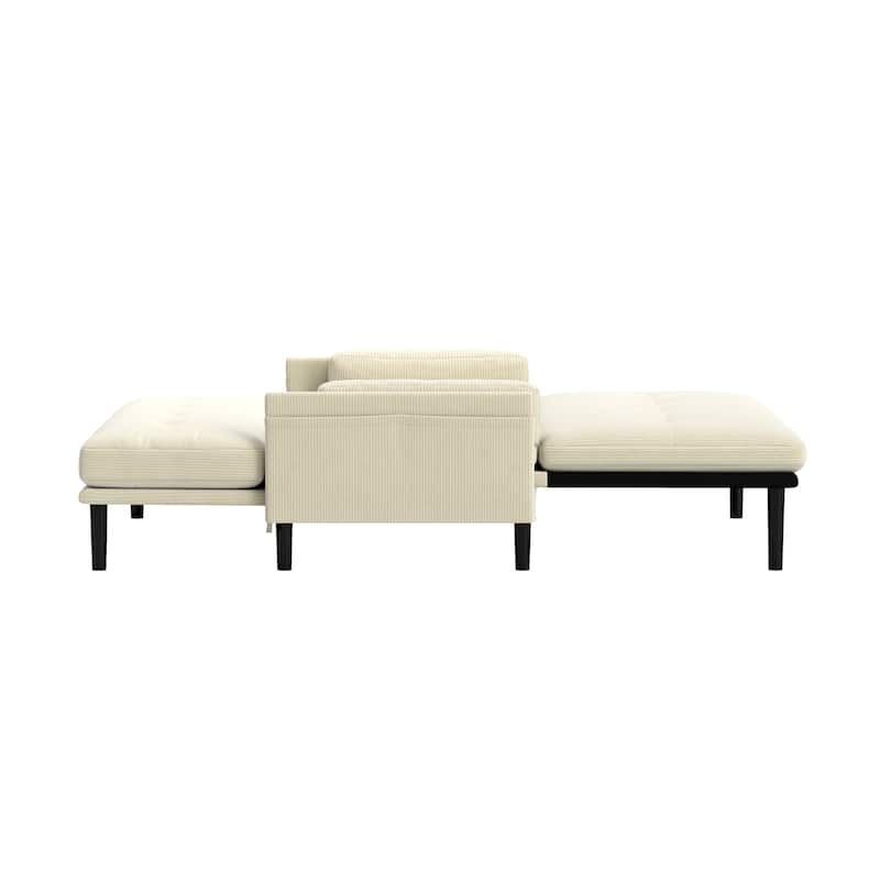 Ivory 55.11" Multi-Functional Adjustable Corduroy Loveseat Sofa, Convertible Lounge Chair and Guest Bed