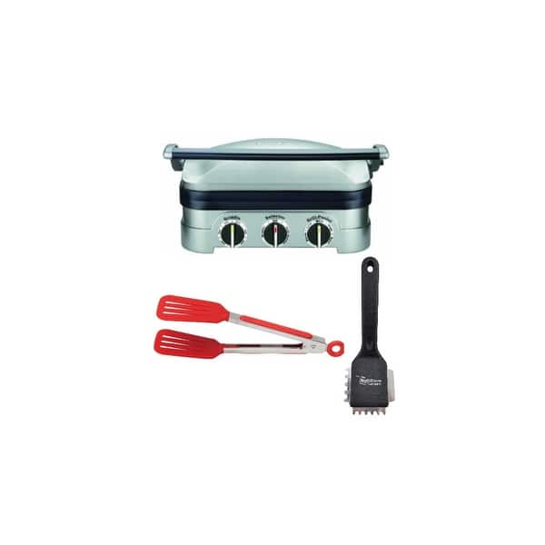 Cuisinart Stainless Steel 5in1 Griddler w/Grill Brush & Tongs Bundle