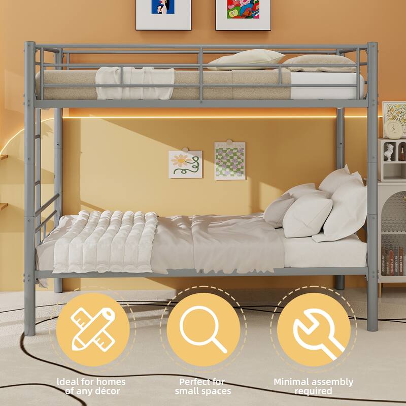 GDFStudio - Twin Over Twin Metal Convertible Bunk Bed Frame