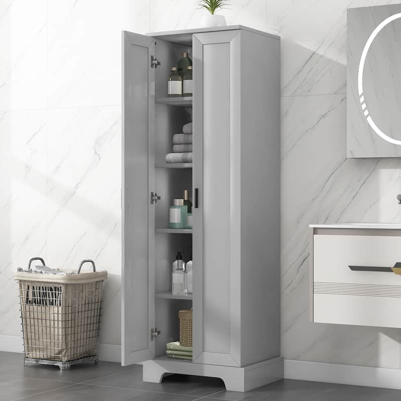 Bathroom Storage Tall Cabinet with Adjustable Shelf and Anti-Tipping - Grey
