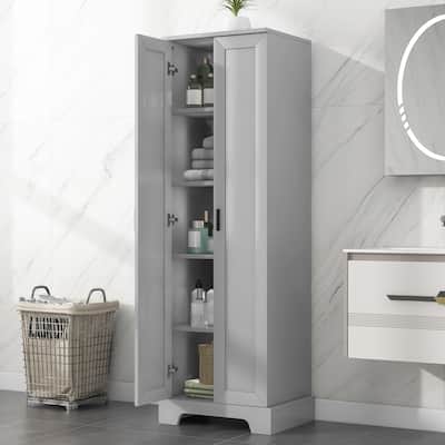 Storage Cabinet with Two Doors for Bathroom, Office, Adjustable Shelf, MDF Board, Grey
