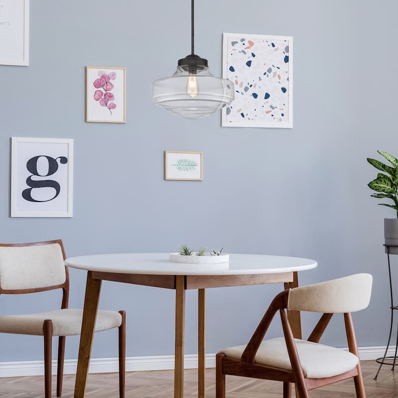 Golden Lighting Ingalls 1-light 16in Pendant in Matte Black and Clear Glass - 16"x12.75"