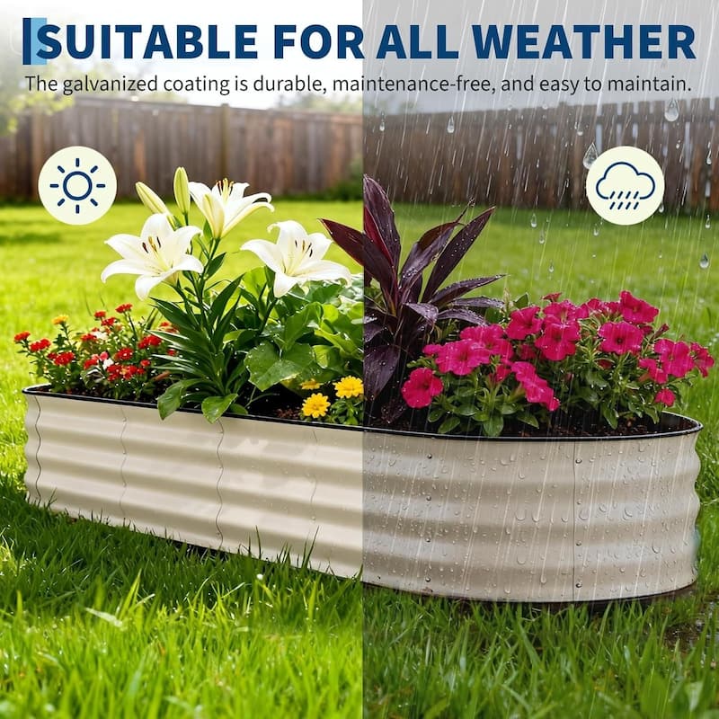 8x2x1.5 FT Galvanized Steel Raised Garden Bed, Planter for Vegetables, Flowers with Anti-Cut Strips - N/A