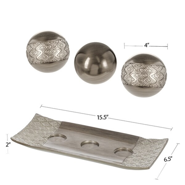 Centerpiece Bowl with Balls Dublin Decorative Tray and Orbs/Balls Set of 3 