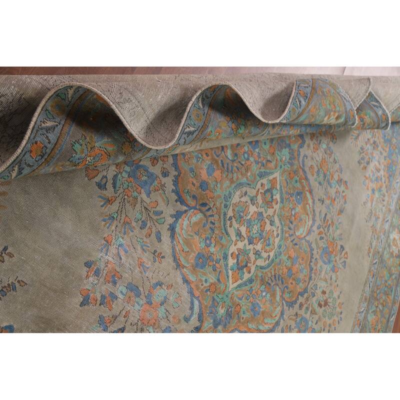 Hand Knotted Oriental 100% Wool Carpet Traditional Medallion Green Tabriz Area Rug - 12' 7'' X 9' 7''