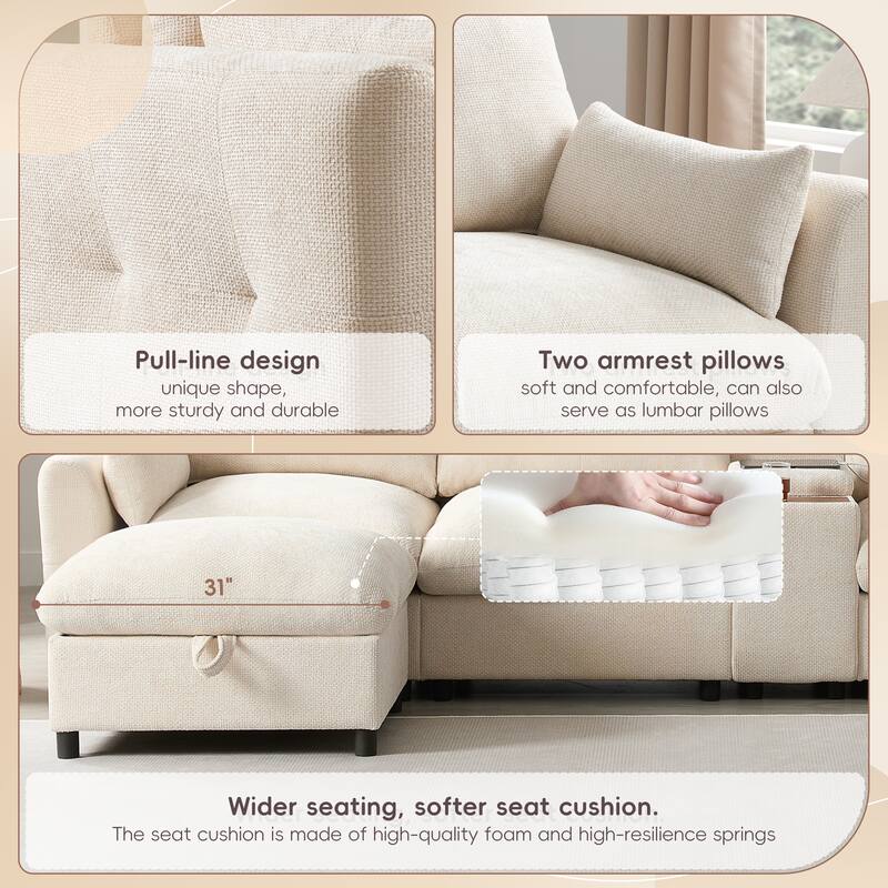U Shaped Modular Sectional Sofa w/Ottoman, Console, Cup Holder, USB