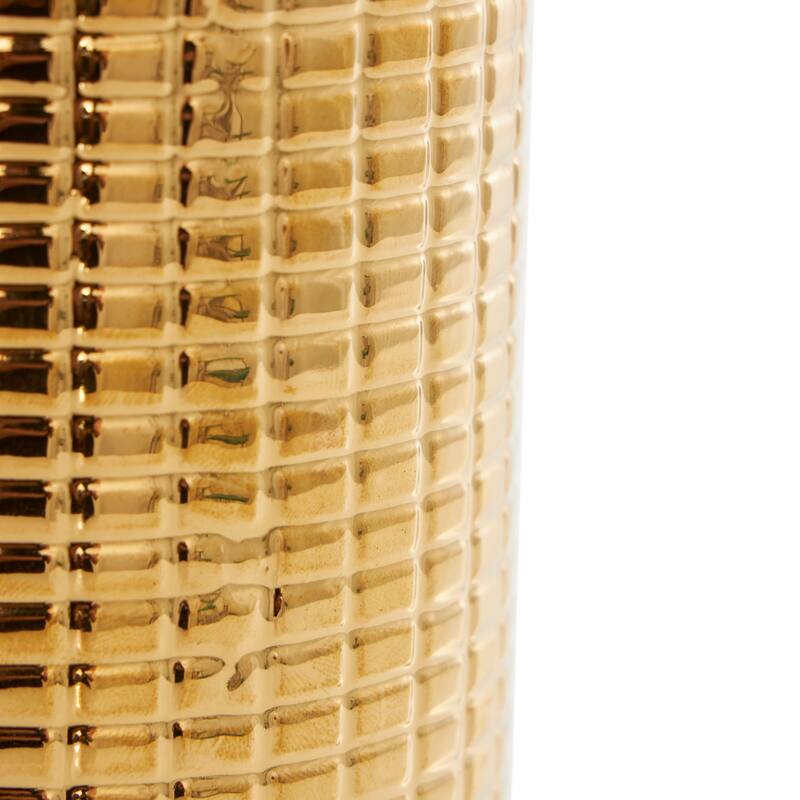 Gold, Cream or Silver Ceramic Dimensional Textured Geometric Vase with Varying Shapes and Grid Patterns (Set of 3)
