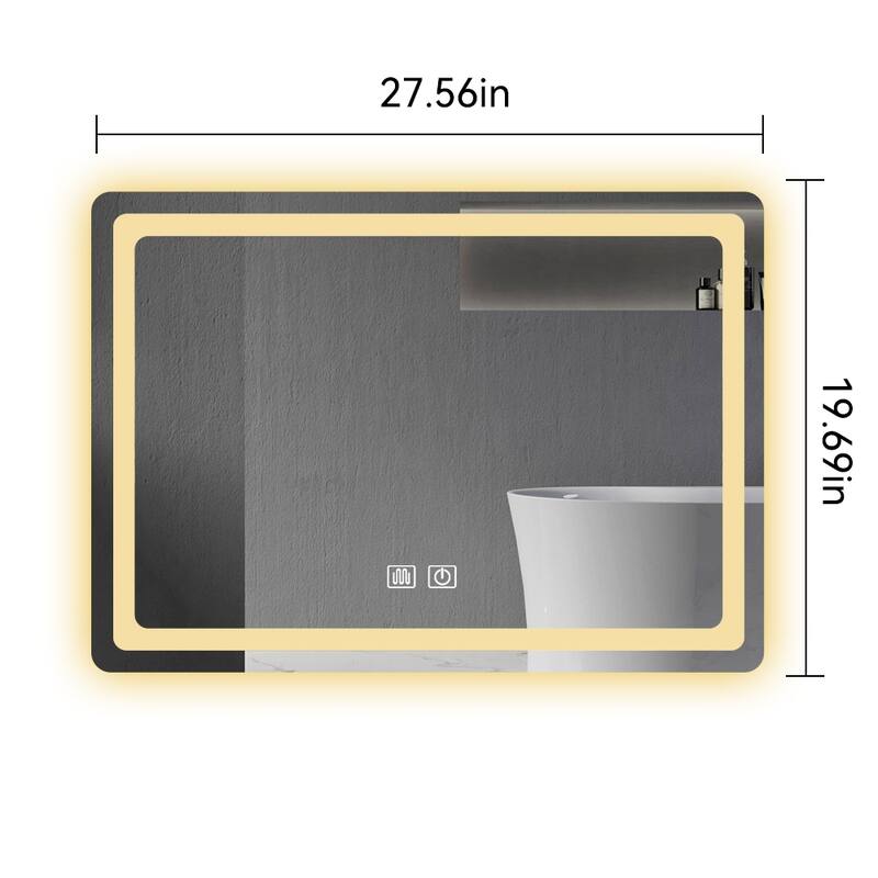 Wall-Mounted 27" H LED Vanity Mirror with Natural Finish, Anti-Fog Technology, and Waterproof Design
