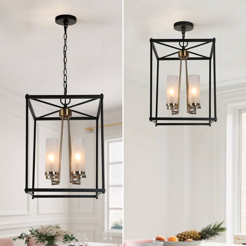 Modern Farmhouse Black Gold Geometric 4-Light Candle Pendants Chandelier for Kitchen Island