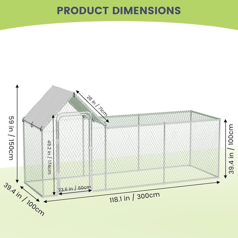 Large Metal Chicken Coop 10x3.3x5FT Outdoor Heavy Duty Walk-in Poultry Cage