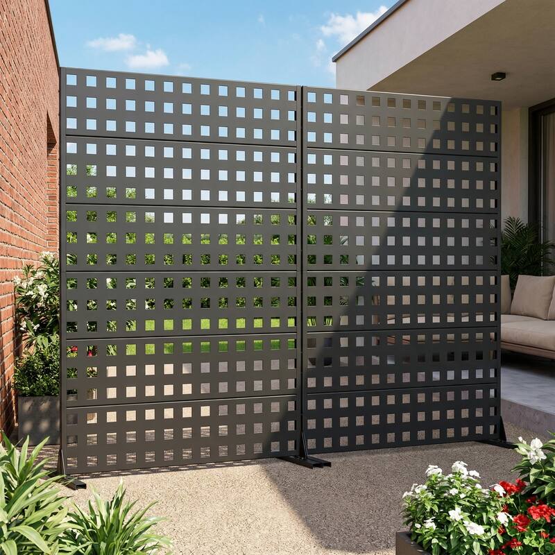 Outdoor Rectangle Privacy Screens Metal Screen Fence Panel Set of 2