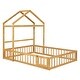 preview thumbnail 9 of 13, Full Size Montessori Floor Platform Bed wFence and Door, Integrated Clothes Drying Rack, House-Shaped Headboard Bed, Natural