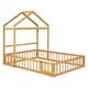 preview thumbnail 84 of 88, Wooden Floor Bed wFence Railings and Detachable House Shape Headboard Platform Bed, Kids Montessori Style Playhouse Frame Bed