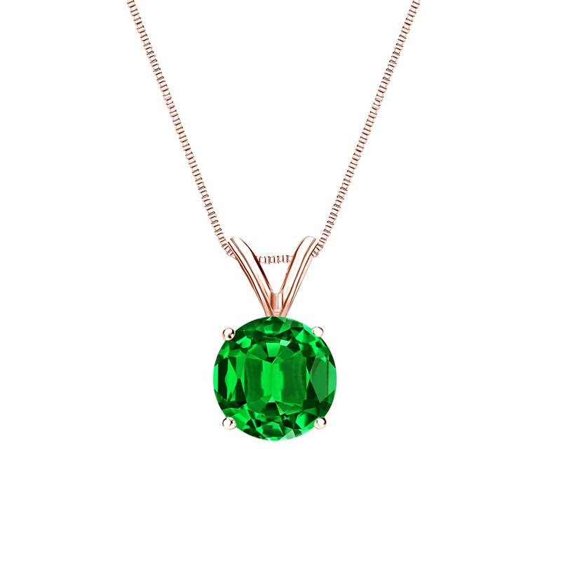 Auriya 14K Gold Lab Grown Gemstone Green Emerald Pendant Round 0.20 to 1.00 ct. tw. 4-Prong Basket - 0.20ct. tgw. - Rose