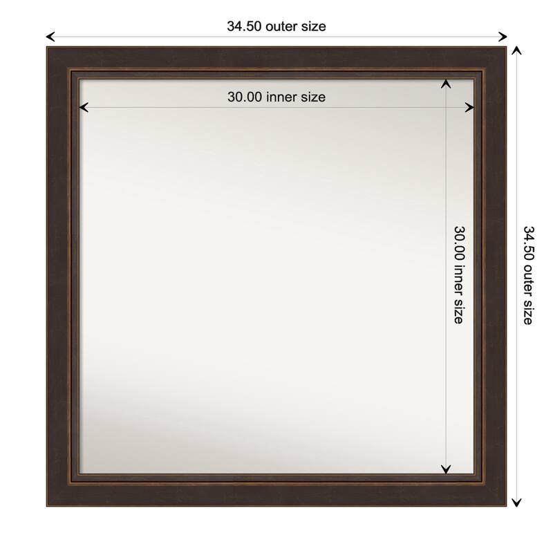 Lara Bronze Framed Non-Beveled Custom Wall Mirror, Bathroom Vanity Mirror - Outer Size: 34.5 x 34.5