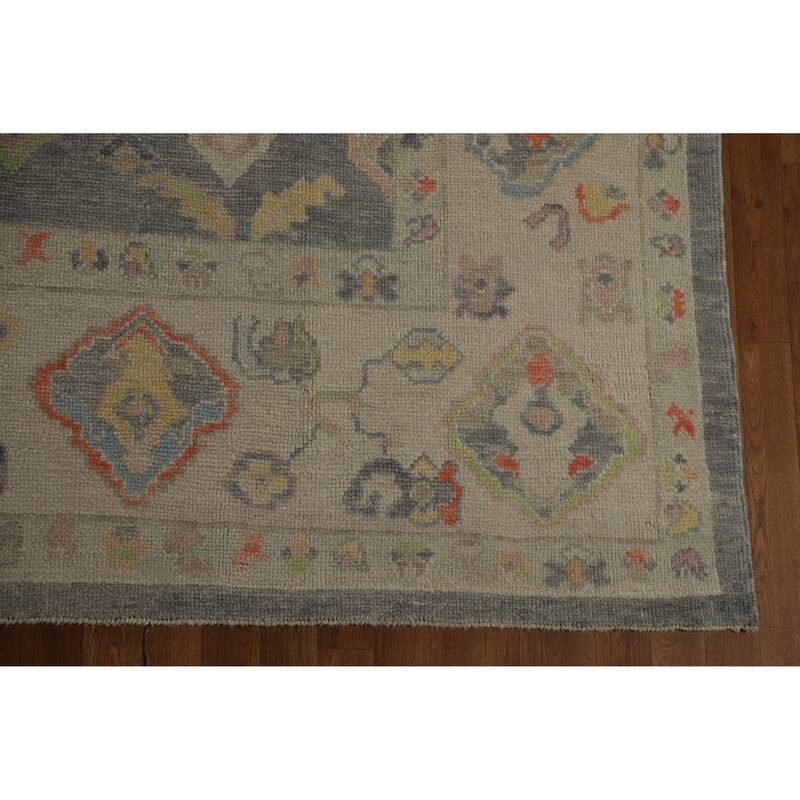 Hand Knotted Oriental 100% Wool Carpet Transitional All-Over Greys & Charcoal Oushak Area Rug - 12' 11'' X 9' 0''
