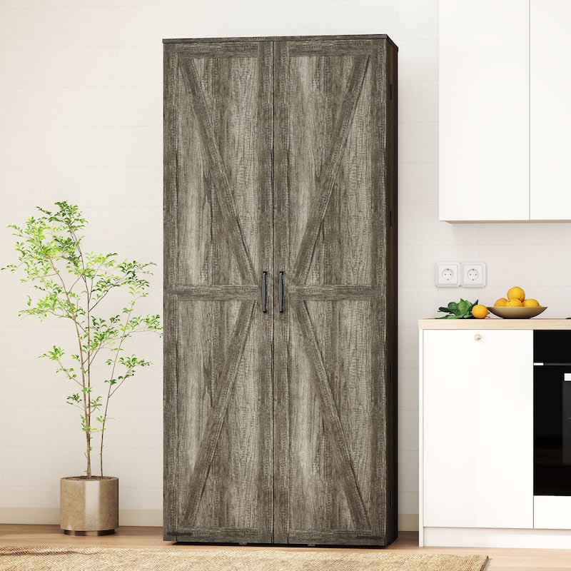 67" Kitchen Pantry Cabinet with Adjustable Shelves, Tall Storage Organizer Cupboard for Kitchen, Dining Room - Grey