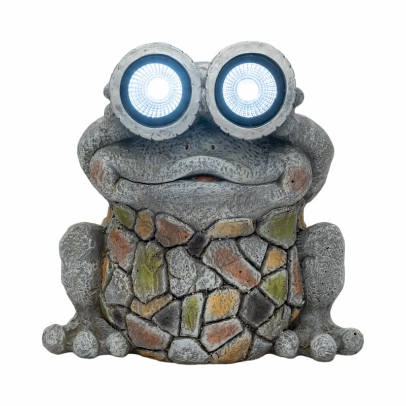 Resin Frog Statuary Solar-Powered Light-Up Goggles and Mosaic Texture