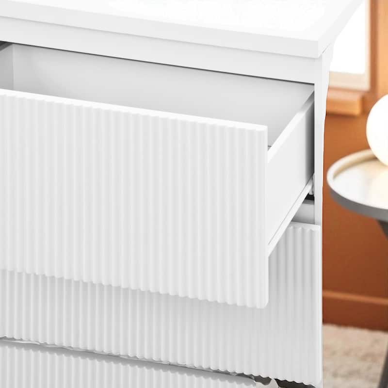 6 Drawer White Dresser, Modern Wide Storage Cabinet with Wavy Drawer Panels, Wood Chest Organizer for Bedroom and Entryway