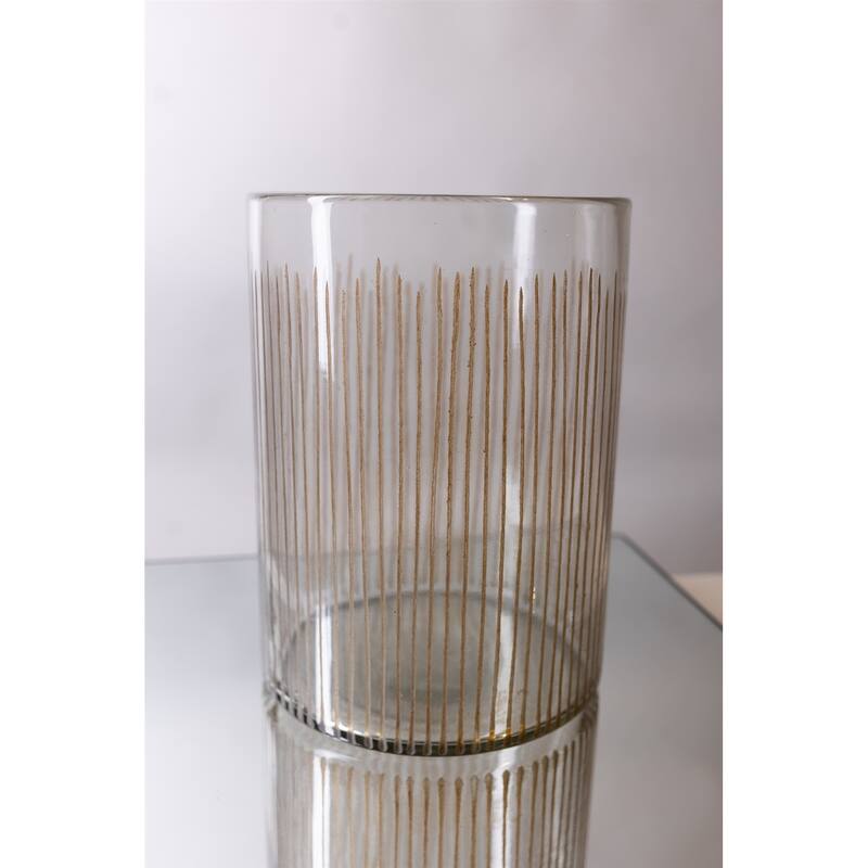 Glass Candle Holder Hand Etching Dia 7.5" & H 10" - CLEAR - CLEAR