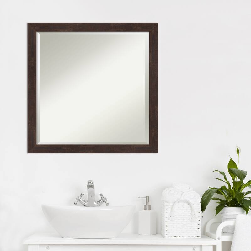 Beveled Wood Bathroom Wall Mirror - Fresco Dark Walnut Frame