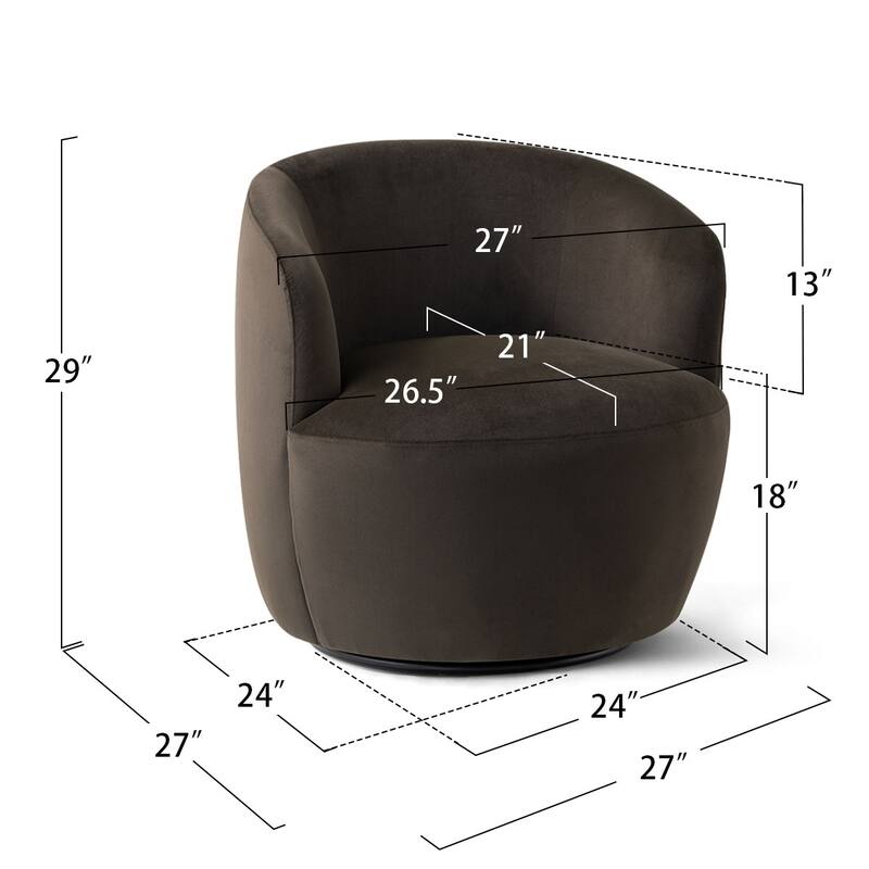 26.5" Wide Velvet Small Swivel Barrel Accent Chair
