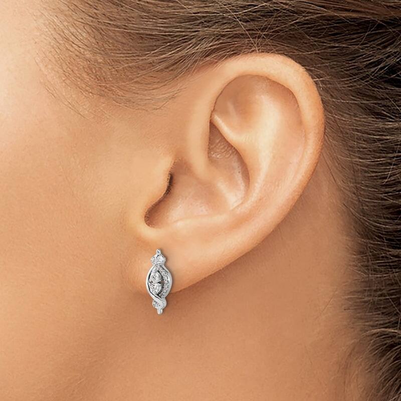 Curata 14k White Gold Diamond Fancy Earrings - 15x6mm Wide