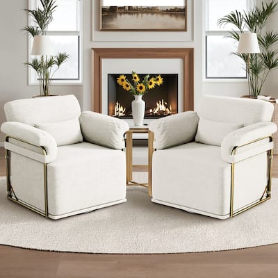 360 Degree Square Swivel Accent Sofa Chair with Gold Metal Legs