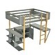 preview thumbnail 13 of 17, Stylish & Simple Full Size Wood Loft Bed With Built-in Storage Cabinet and Cubes, Foldable desk, Sturdy Construction, Grey