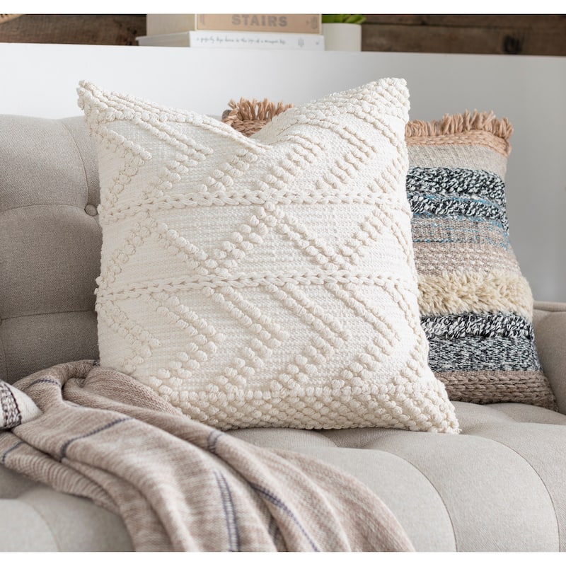 Artistic Weavers Nadra Textured Chevron Bohemian Pillow - White - 18"H x 18"W - Polyester
