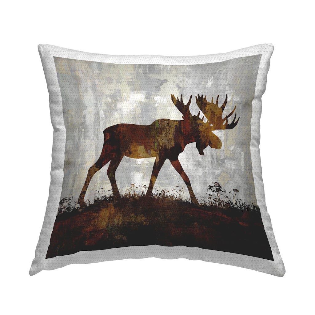 Stupell Rustic Moose Woodland Animal Printed Outdoor Throw Pillow Design by Carl Colburn