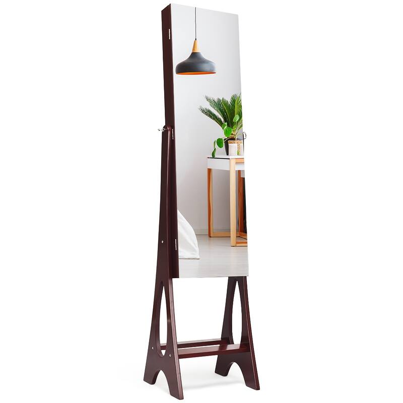 Costway LED Jewelry Cabinet Organizer Bevel Edge Mirrored Standing
