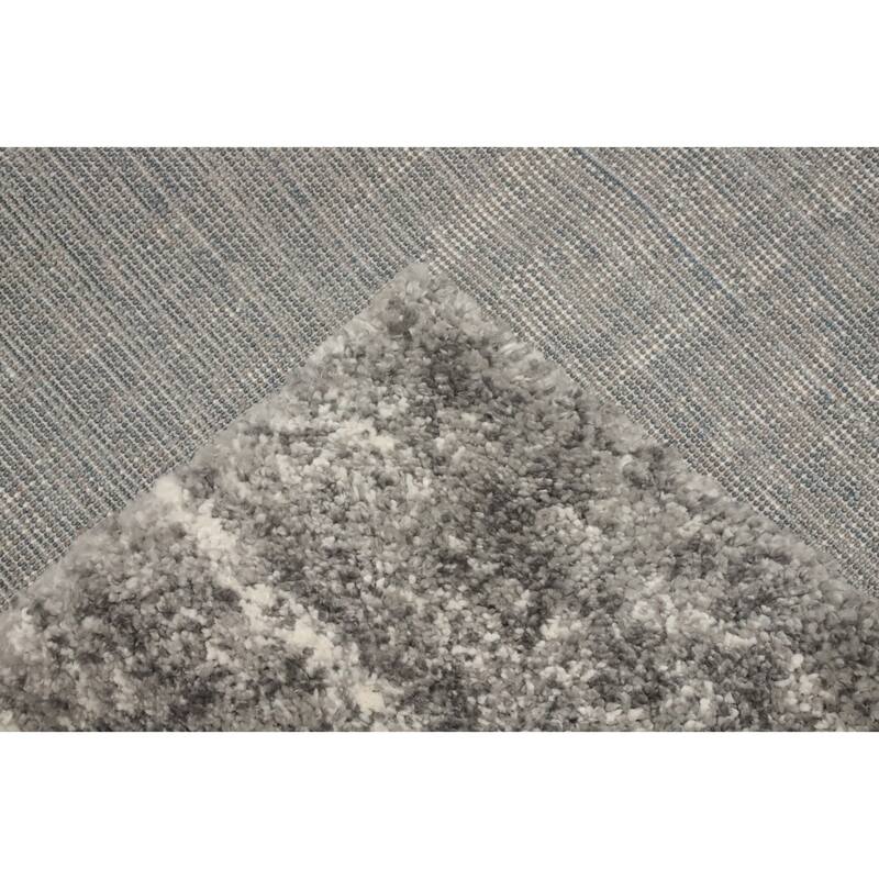 Machine Made Oriental Polyester Carpet Modern All-Over Greys & Charcoal Shaggy Area Rug - 10' 0'' X 7' 10''