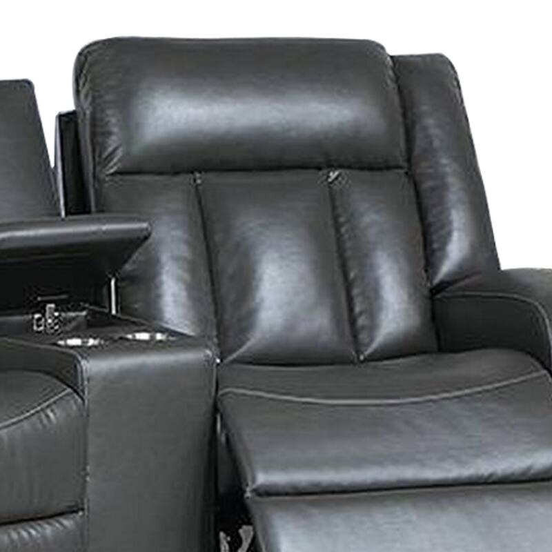 Max 5 Piece Power Recliner Sectional Sofa Set, Vegan Faux Leather, Gray