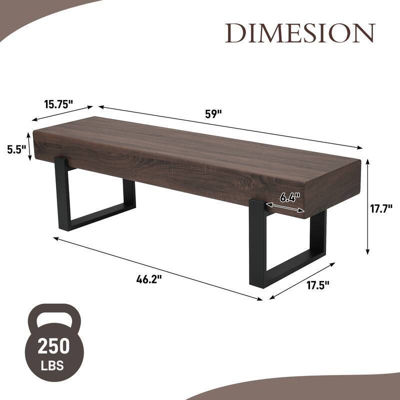 59" Dining Bench, Farmhouse Indoor Kitchen Table Benches,Bed Bench, Industrial Shoe Bench,Entryway Benches