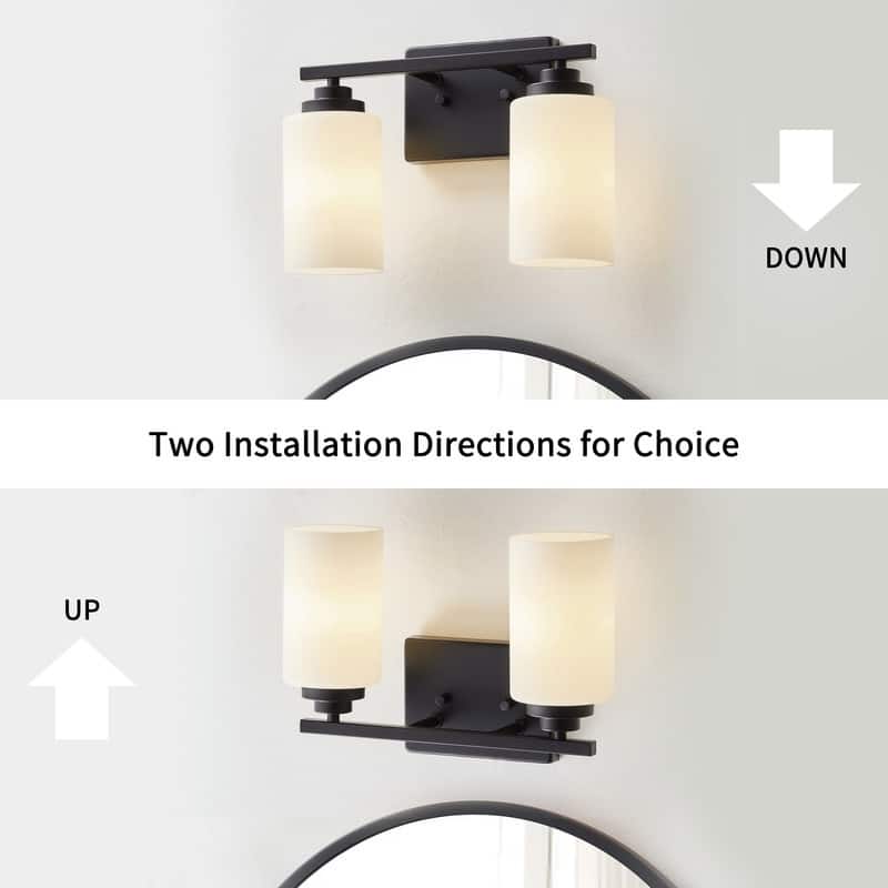 KAWOTI 2-Light Dimmable Bathroom Vanity Light with Frosted White Glass