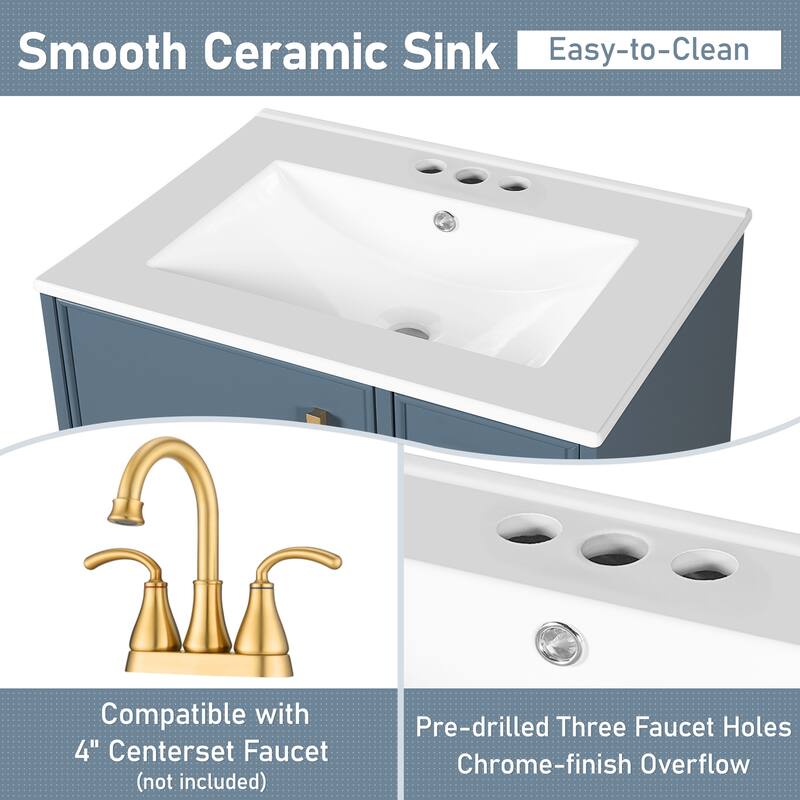 24" Bathroom Vanity with Sink, Bathroom Cabinet with Door Shelf, Deep Drawer, 2-Tier Pull-Out Basket