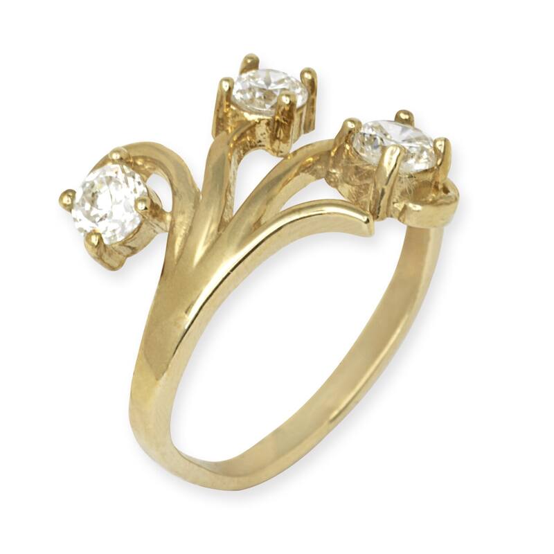 14k Yellow Gold Bold Floral Cubic Zirconia Adjustable Toe Ring - Orange